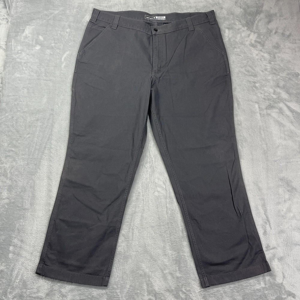 Carhartt Workwear Pants Mens 40x30 Gray Canvas Flat Front Relaxed Fit Wide Leg